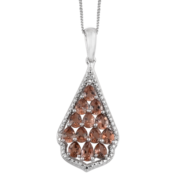 Jenipapo Andalusite (Pear), Diamond Pendant With Chain in Platinum Overlay Sterling Silver 2.010 Ct.