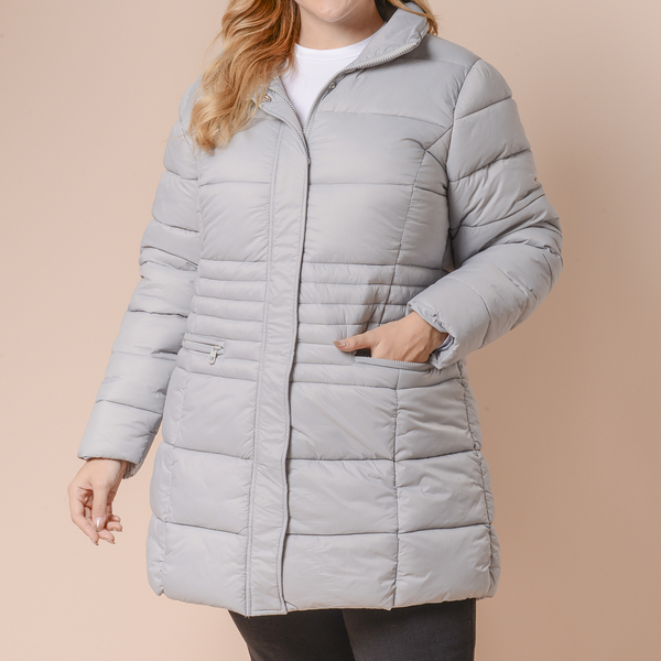 Winter Puffer Jacket with Middle Zip in Light Grey