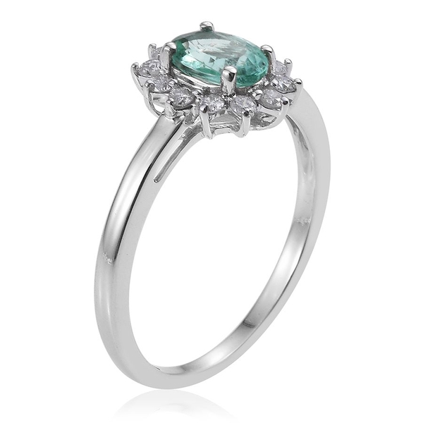 9K White Gold 1 Carat Boyaca Colombian Emerald, Diamond Ring.