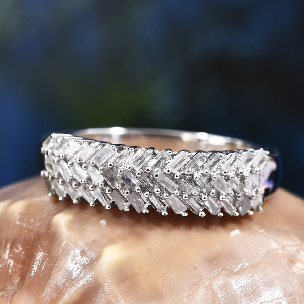 Diamond (Bgt) Ring in Platinum Overlay Sterling Silver 0.330 Ct.