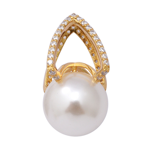 Simulated White Pearl and Simulated Diamond Pendant in Yellow Gold Overlay Sterling Silver