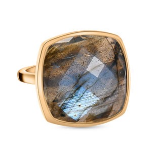 Labradorite Solitaire Ring in 18K Vermeil Yellow Gold Plated Sterling Silver 18.77 Ct.