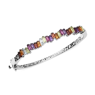 RACHEL GALLEY - Skyblue Topaz and Multi Gemstones Bangle (Size 7.5) in Rhodium Overlay Sterling Silv