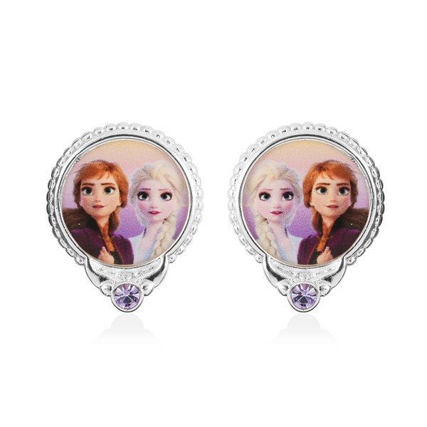 Set of 2 Disney Frozen Purlple Austrian Crystal Anna & Elsa Earrings in Silvertone