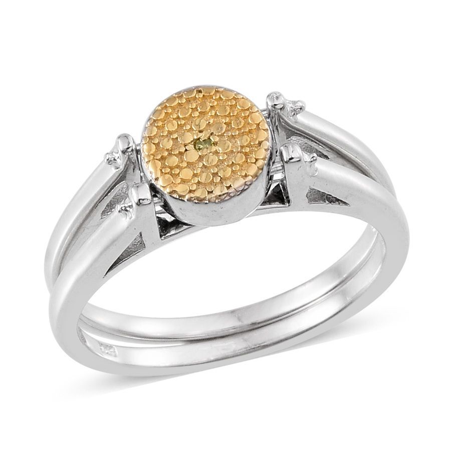 Blue Diamond (Rnd), Yellow Diamond Reversible Ring in Platinum Overlay Sterling Silver