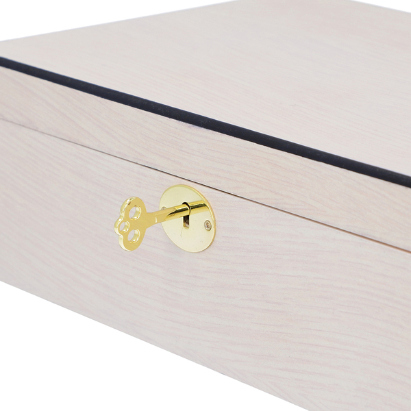 Luxurious Wooden Jewellery Box with Key Lock & Inside Mirror (Size 28x19x10cm) - Off White