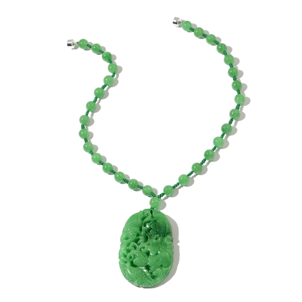 Carved Green Jade Necklace (Size 18) with Magnetic Lock in Rhodium Overlay Sterling Silver 455.00 Ct