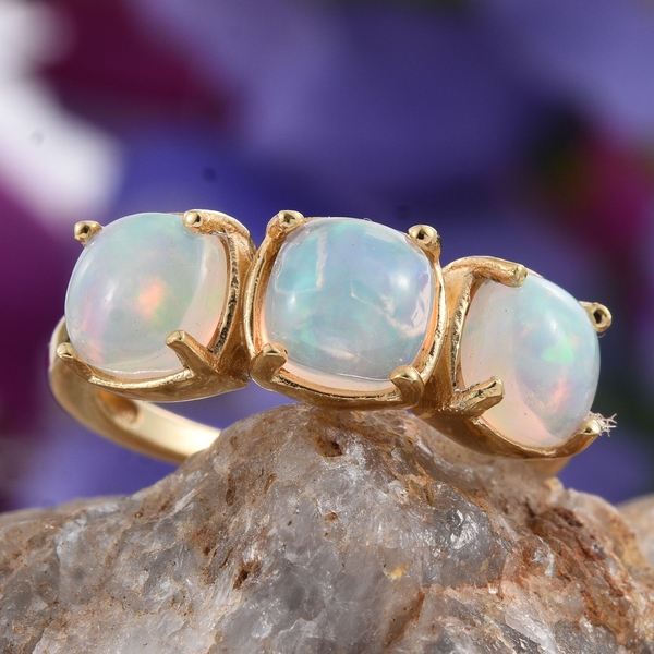 Ethiopian Welo Opal (Cush) Trilogy Ring in 14K Gold Overlay Sterling Silver 2.000 Ct.