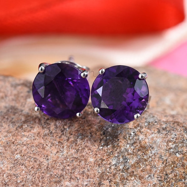AA Amethyst (Rnd) Stud Earrings (with Push Back) in 9K White Gold  3.70 Ct.