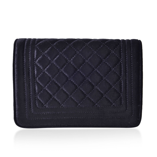 Designer Inspired - Black Colour Diamond Pattern Velvet Crossbody Bag with Chain Strap (Size 23.5X15X7 Cm)