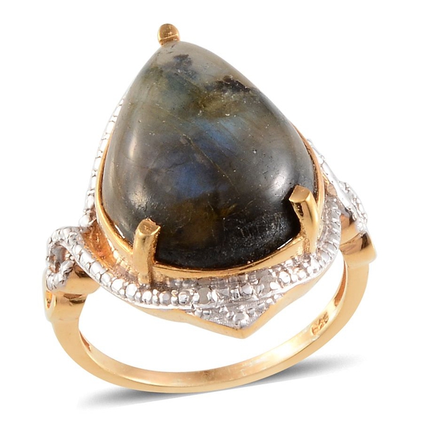 Labradorite (Pear 15.50 Ct), Diamond Ring in 14K Gold Overlay Sterling Silver 15.520 Ct.