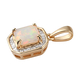 Asscher Cut Ethiopian Welo Opal and Diamond Halo Pendant in 14K Gold Overlay Sterling Silver 1.15 Ct.