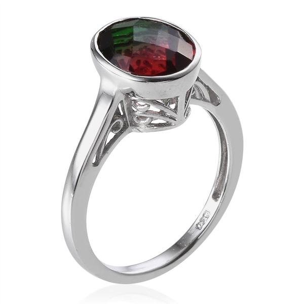 Tourmaline Colour Quartz (Ovl) Solitaire Ring in Platinum Overlay Sterling Silver 3.750 Ct.