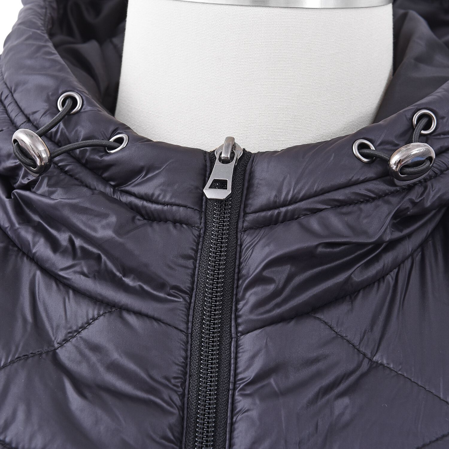 Solid Colour Women Long Puffer Coat with Two Zipper Pockets (Size XL 16 - 18) - Black