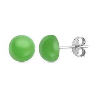 Green Jade Stud Earrings in Sterling Silver 4.00 Ct.