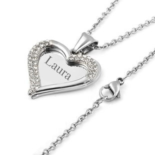 Personalised Engravable Layered Heart and Crystal  Necklace, Size 20" in silver tone