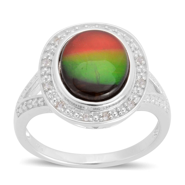 Canadian Ammolite (Ovl 2.50 Ct), White Topaz Ring in Platinum Overlay Sterling Silver 2.568 Ct.