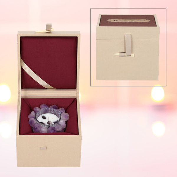 The 5th Season Amethyst Quartz Candle with Wooden Gift Box in Purple (Fragrance : French Vanilla)