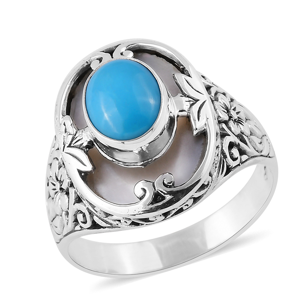 Arizona Sleeping Beauty Turquoise (Ovl 1.69 Ct), Mother of Pearl Ring in Sterling Silver 9.190 Ct. S
