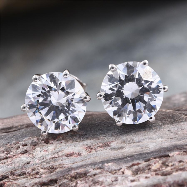 Lustro Stella - Platinum Overlay Sterling Silver (Rnd) Stud Earrings Made with Finest CZ