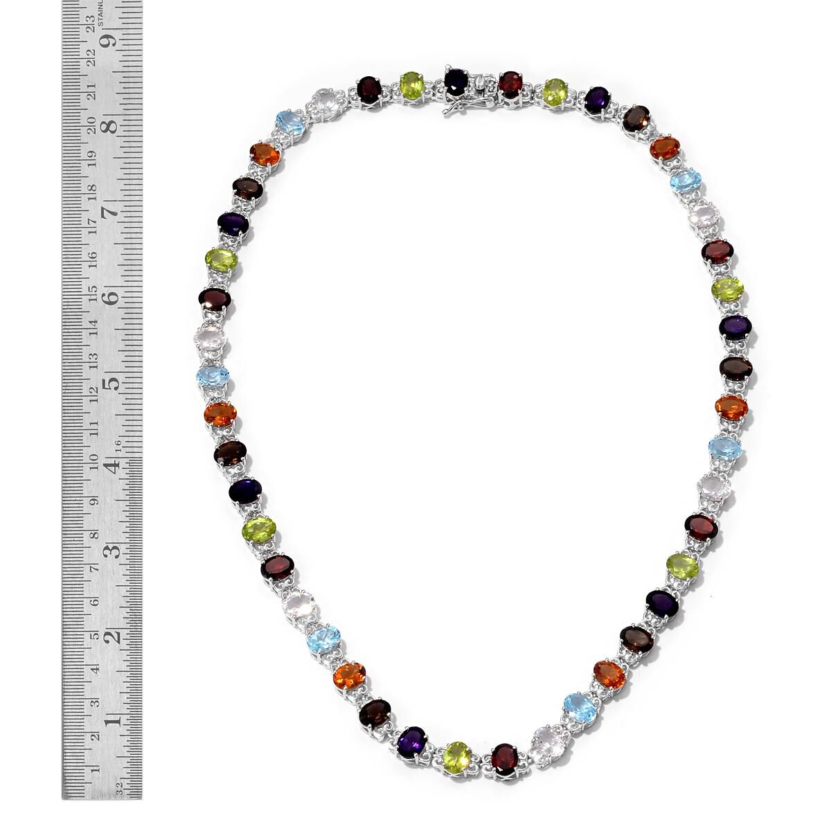 Sky Blue Topaz (Ovl), Garnet, Hebei Peridot, Brazilian Smoky Quartz, Goshenite, Zambian Amethyst and Citrine Rainbow Necklace (Size 18) in Platinum Overlay Sterling Silver 48.750 Ct.