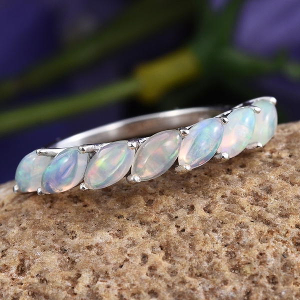 AA Ethiopian Welo Opal (Mrq) 7 Stone Ring in Platinum Overlay Sterling Silver 1.000 Ct.