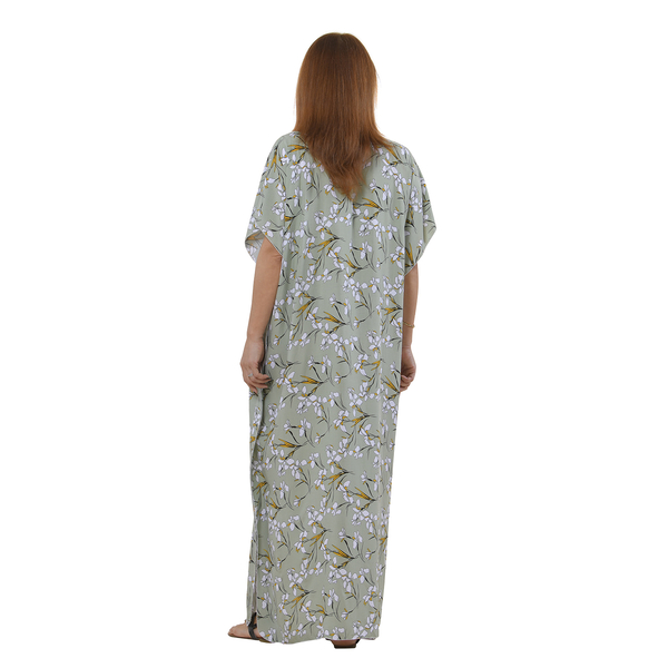 TAMSY Long Viscose Kaftan Dress (One Size, 8-18) - Green - 52in Length