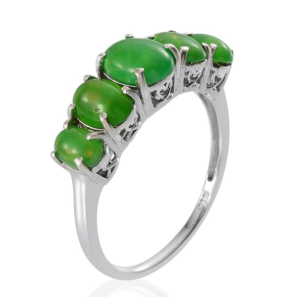Green Ethiopian Opal (Ovl 1.00 Ct) 5 Stone Ring in Platinum Overlay Sterling Silver 3.000 Ct.