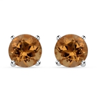 Citrine Stud Earrings (With Push Back) in Platinum Overlay Sterling Silver 5.00 Ct.