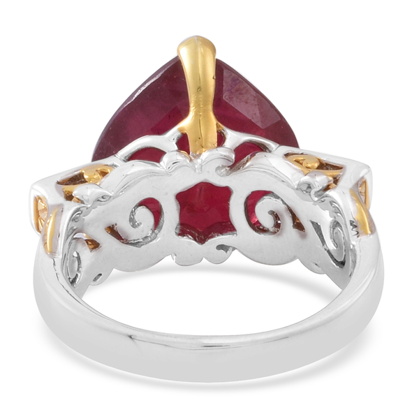African Ruby (Hrt 15.00 Ct), Ruby Ring in Rhodium Plated and Yellow Gold Overlay Sterling Silver 15.250 Ct.