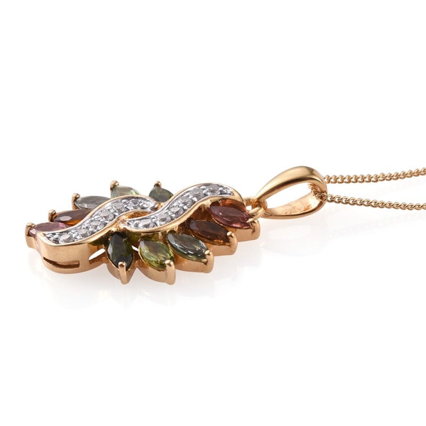 Rainbow Tourmaline (Mrq), Natural Cambodian Zircon Pendant With Chain in 14K Gold Overlay Sterling Silver 1.500 Ct.