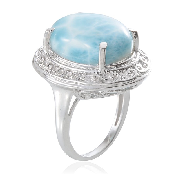 Larimar (Ovl) Solitaire Ring in Platinum Overlay Sterling Silver 14.250 Ct.