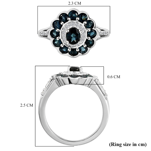 Natural Mutuca Indicolite and Natural Cambodian Zircon Ring in Sterling Silver 1.32 Ct