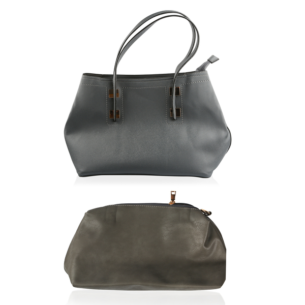 Set of 2 - Grey Colour Large and Small with Adjustable and Removable Shoulder Strap Tote Bag (Size 4