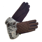 SUGARCRISP Quilted Pattern Ladies Gloves with Faux Fur Cuff (Size One) - Brown