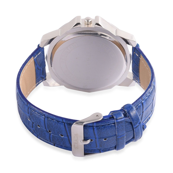 STRADA Silver Tone Chronograph Look Blue Strap Watch