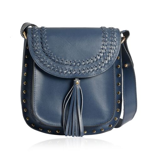 Genuine Leather Navy Blue Colour Crossbody Bag with Shoulder Strap - 2493926 - TJC