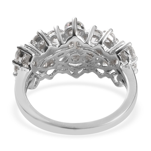 Lustro Stella Platinum Overlay Sterling Silver Cluster Band Ring Made with Finest CZ 4.05 Ct.