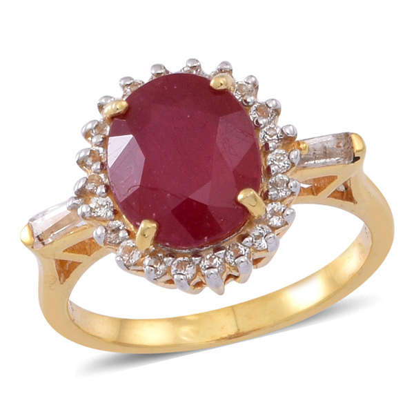 African Ruby (Ovl 5.00 Ct), White Topaz Ring in 14K Gold Overlay Sterling Silver 6.500 Ct.