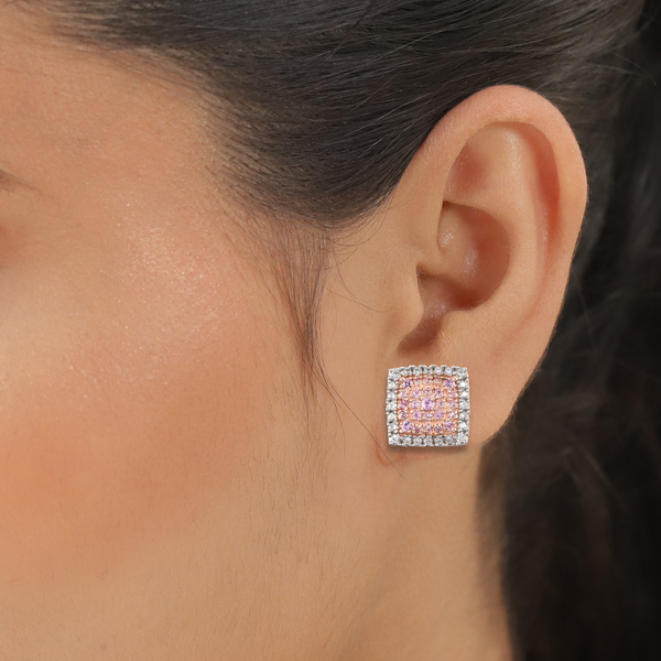 Pink Sapphire and Natural Cambodian Zircon Earrings (with Push Back) in Rose Gold Overlay Sterling Silver 2.42 Ct.