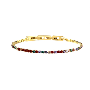 Simulated Multi Colour Gemstones Bracelet (Size - 6.5/7) in Yellow Gold Tone