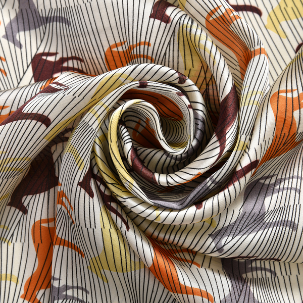 Satin Print Sarong / Scarf (Size 180x87 Cm) - White & Brown