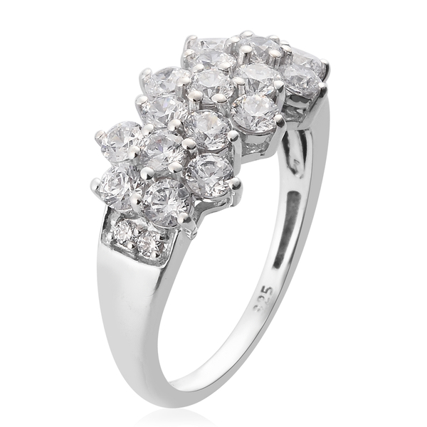 Lustro Stella Platinum Overlay Sterling Silver Ring Made with Finest CZ 2.55 Ct.