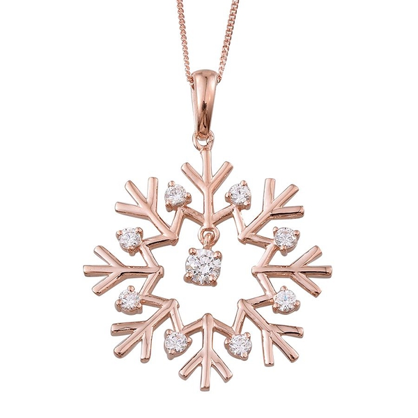 Lustro Stella - Rose Gold Overlay Sterling Silver (Rnd) Snowflake Pendant With Chain Made with Fines