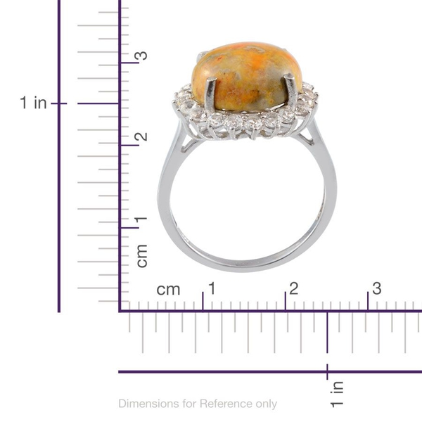 Bumble Bee Jasper (Rnd 8.50 Ct), White Topaz Ring in Platinum Overlay Sterling Silver 9.650 Ct.