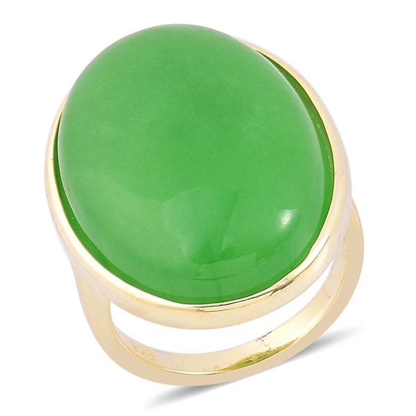 28.50 Ct Green Jade Solitaire Ring in Yellow Gold Plated Silver