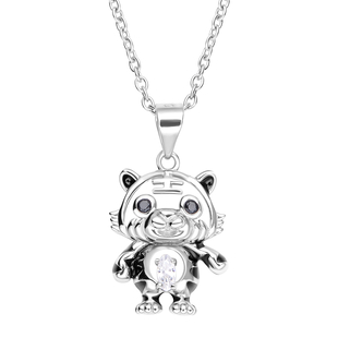 ELANZA Simulated Diamond and Black Spinel Baby Tiger Pendant with Chain (Size 20) in Sterling Silver