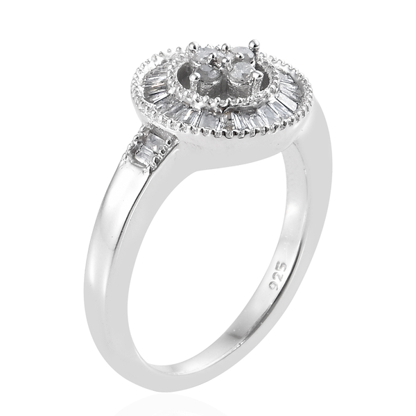 Diamond (Rnd and Bgt) Ring in Platinum Overlay Sterling Silver 0.500 Ct.