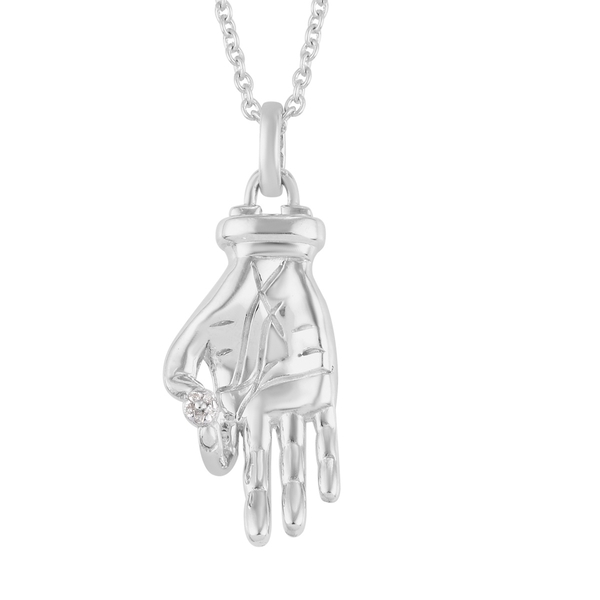 Sundays Child - Diamond Hand Pendant with Chain in Platinum Overlay Sterling Silver