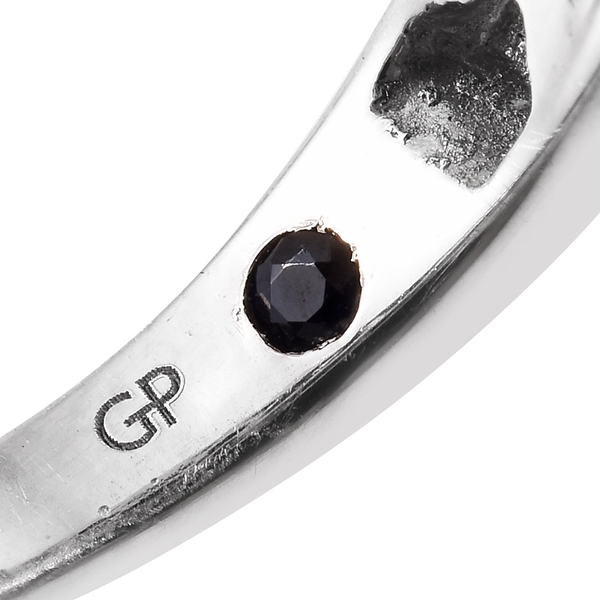 GP Boi Ploi Black Spinel (Cush), Mozambique Garnet and Kanchanaburi Blue Sapphire Ring in Platinum Overlay Sterling Silver 16.500 Ct.